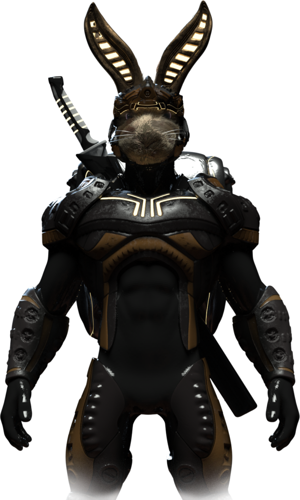 An M4 battle rabbit in black and gold armour